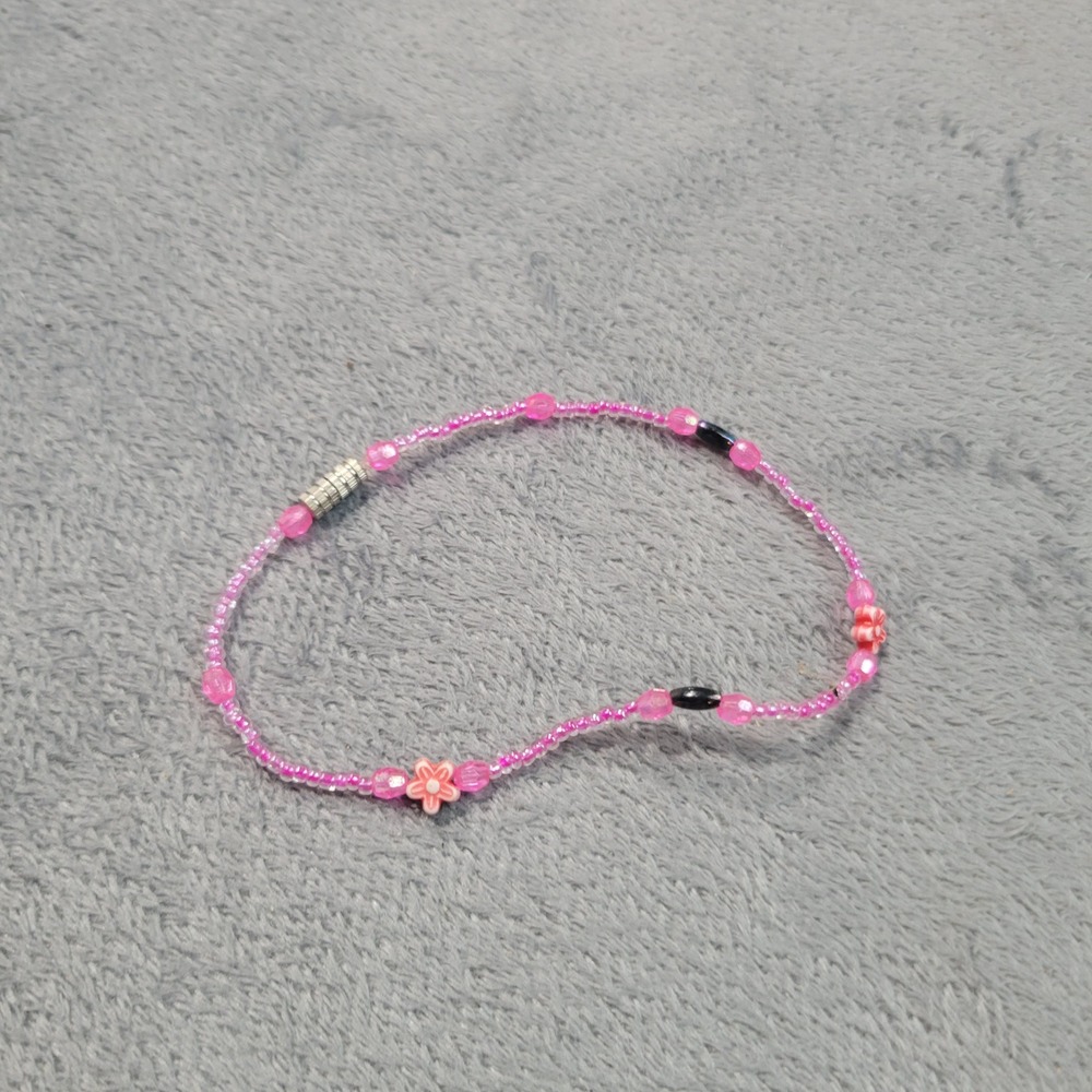 Beaded Bracelet Womens Pink Flower Y2K Kidcore Boho‎ Stretch Handmade Jewelry
